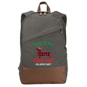 Red Plaid Ugly This Is My Dachshund Dog Christmas Pajama Cotton Canvas Backpack