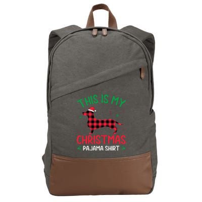 Red Plaid Ugly This Is My Dachshund Dog Christmas Pajama Cotton Canvas Backpack