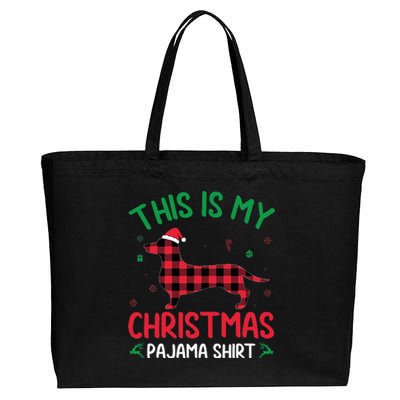 Red Plaid Ugly This Is My Dachshund Dog Christmas Pajama Cotton Canvas Jumbo Tote