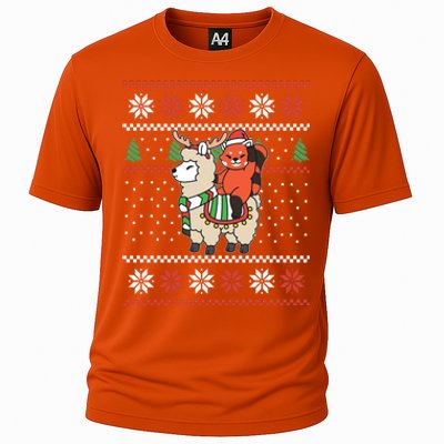 Red Panda Ugly Christmas Reindeer Llama Riding Funny Gift Cooling Performance Crew T-Shirt