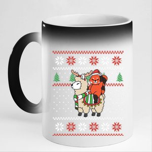 Red Panda Ugly Christmas Reindeer Llama Riding Funny Gift 11oz Black Color Changing Mug