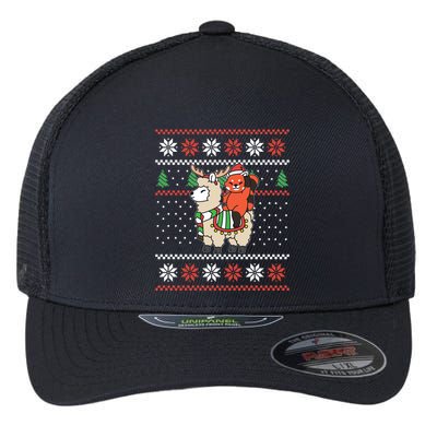 Red Panda Ugly Christmas Reindeer Llama Riding Funny Gift Flexfit Unipanel Trucker Cap