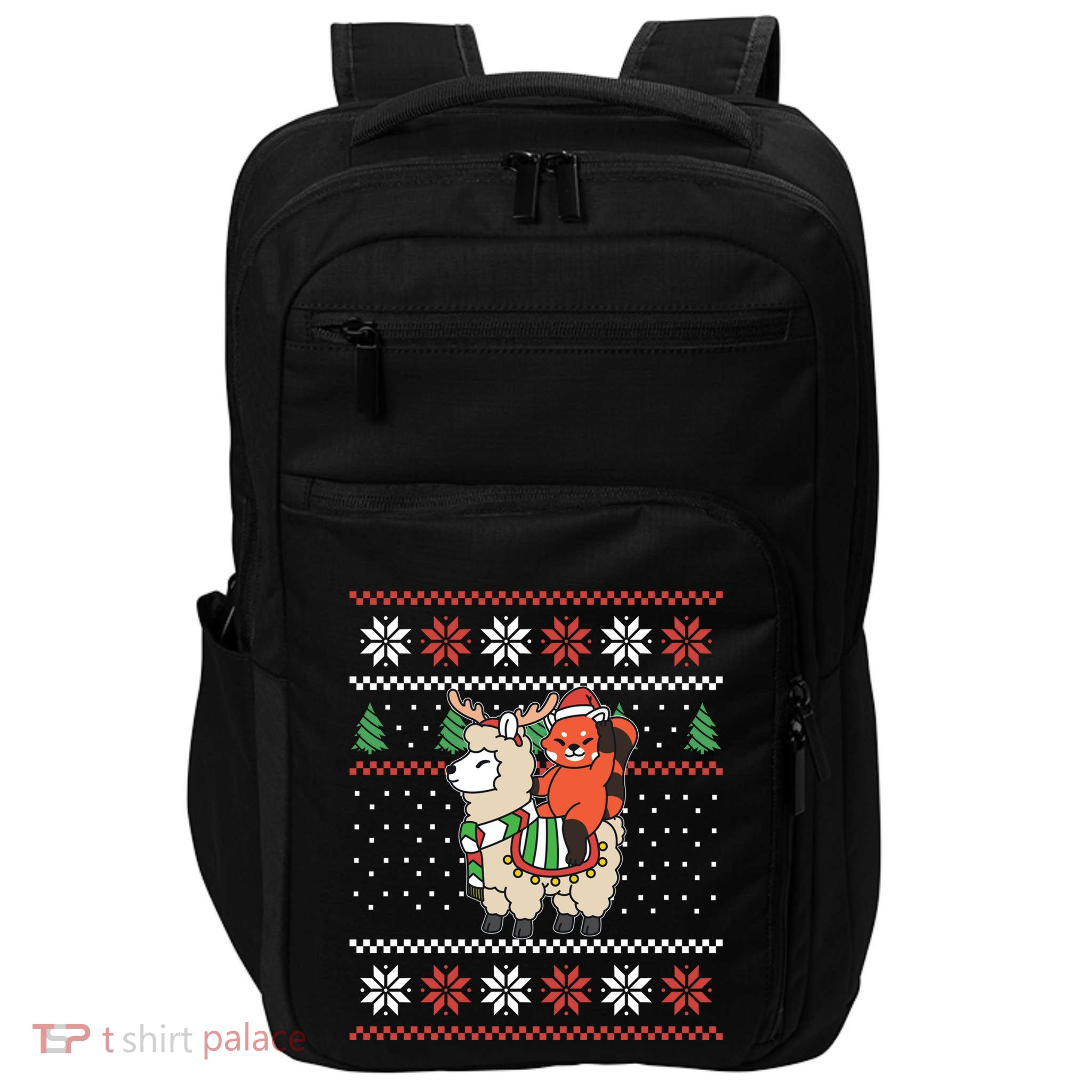 Red Panda Ugly Christmas Reindeer Llama Riding Funny Gift Impact Tech Backpack