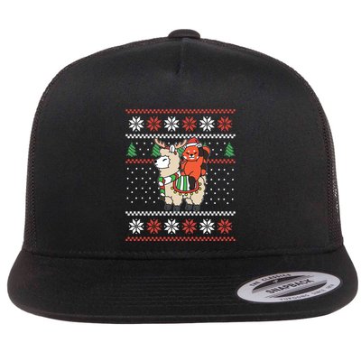 Red Panda Ugly Christmas Reindeer Llama Riding Funny Gift Flatbill Hat