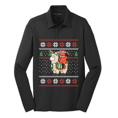 Red Panda Ugly Christmas Reindeer Llama Riding Funny Gift Silk Touch Performance Long Sleeve Polo