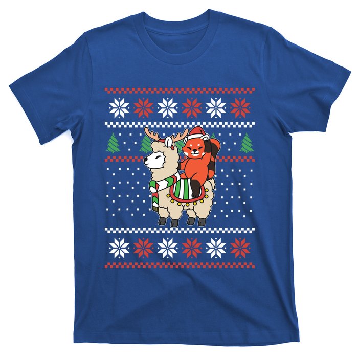 Red Panda Ugly Christmas Reindeer Llama Riding Funny Gift T-Shirt