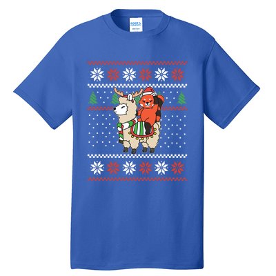 Red Panda Ugly Christmas Reindeer Llama Riding Funny Gift Tall T-Shirt