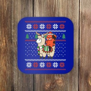 Red Panda Ugly Christmas Reindeer Llama Riding Funny Gift Coaster