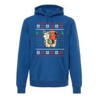 Red Panda Ugly Christmas Reindeer Llama Riding Funny Gift Premium Hoodie