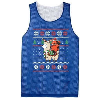 Red Panda Ugly Christmas Reindeer Llama Riding Funny Gift Mesh Reversible Basketball Jersey Tank