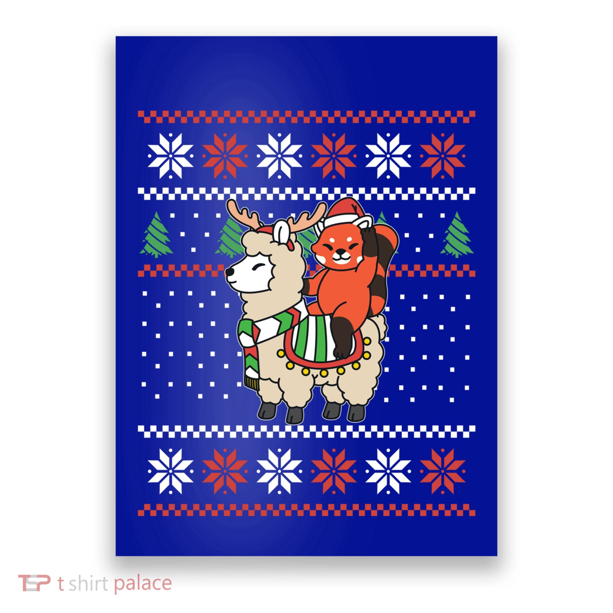 Red Panda Ugly Christmas Reindeer Llama Riding Funny Gift Poster