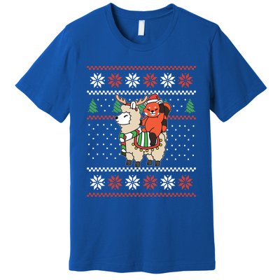 Red Panda Ugly Christmas Reindeer Llama Riding Funny Gift Premium T-Shirt