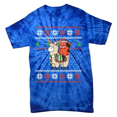 Red Panda Ugly Christmas Reindeer Llama Riding Funny Gift Tie-Dye T-Shirt