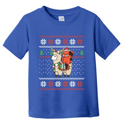 Red Panda Ugly Christmas Reindeer Llama Riding Funny Gift Toddler T-Shirt