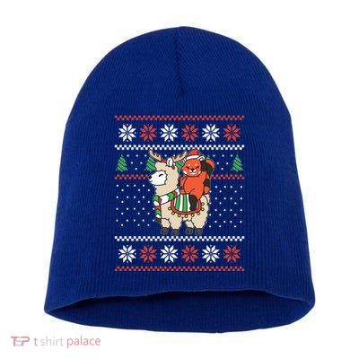 Red Panda Ugly Christmas Reindeer Llama Riding Funny Gift Short Acrylic Beanie