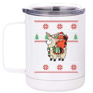 Red Panda Ugly Christmas Reindeer Llama Riding Funny Gift 12 oz Stainless Steel Tumbler Cup