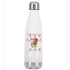 Red Panda Ugly Christmas Reindeer Llama Riding Funny Gift Stainless Steel Insulated Water Bottle