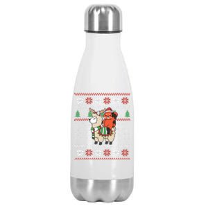 Red Panda Ugly Christmas Reindeer Llama Riding Funny Gift Stainless Steel Insulated Water Bottle