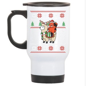 Red Panda Ugly Christmas Reindeer Llama Riding Funny Gift Stainless Steel Travel Mug