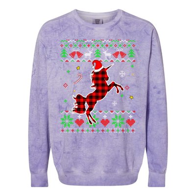 Red Plaid Ugly Sweater Christmas Animals Unicorn Lover Gift Colorblast Crewneck Sweatshirt