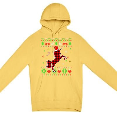 Red Plaid Ugly Sweater Christmas Animals Unicorn Lover Gift Premium Pullover Hoodie