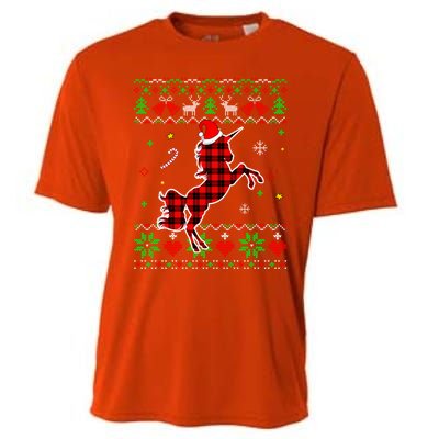 Red Plaid Ugly Sweater Christmas Animals Unicorn Lover Gift Cooling Performance Crew T-Shirt