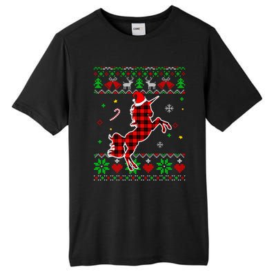 Red Plaid Ugly Sweater Christmas Animals Unicorn Lover Gift Tall Fusion ChromaSoft Performance T-Shirt