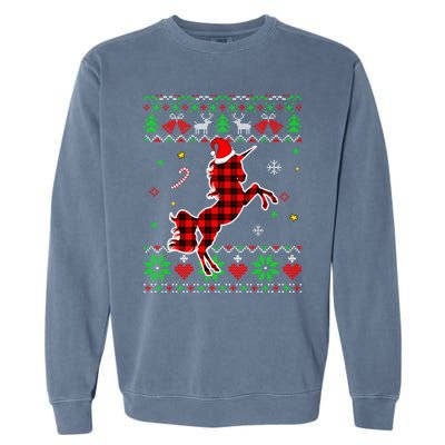 Red Plaid Ugly Sweater Christmas Animals Unicorn Lover Gift Garment-Dyed Sweatshirt