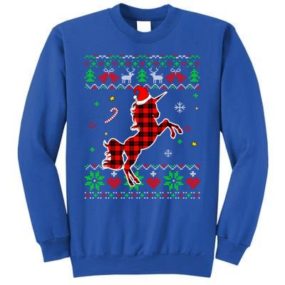 Red Plaid Ugly Sweater Christmas Animals Unicorn Lover Gift Sweatshirt