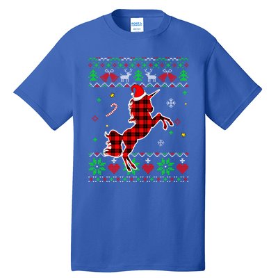 Red Plaid Ugly Sweater Christmas Animals Unicorn Lover Gift Tall T-Shirt