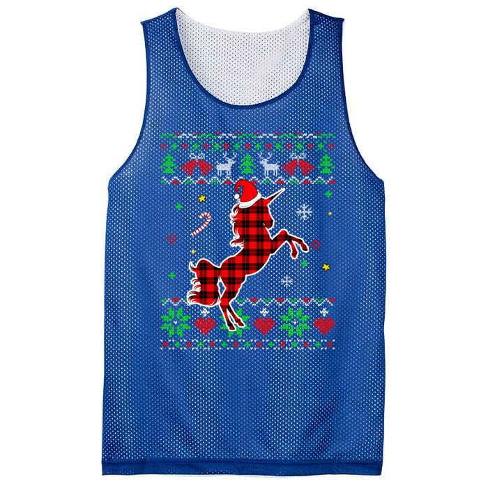 Red Plaid Ugly Sweater Christmas Animals Unicorn Lover Gift Mesh Reversible Basketball Jersey Tank