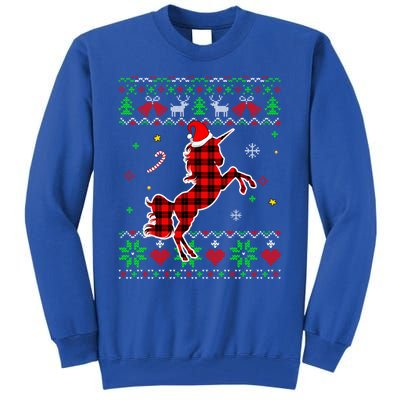 Red Plaid Ugly Sweater Christmas Animals Unicorn Lover Gift Tall Sweatshirt