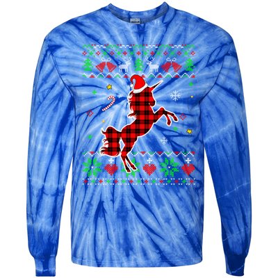 Red Plaid Ugly Sweater Christmas Animals Unicorn Lover Gift Tie-Dye Long Sleeve Shirt