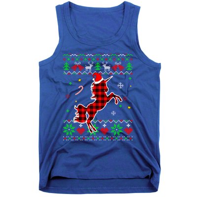 Red Plaid Ugly Sweater Christmas Animals Unicorn Lover Gift Tank Top