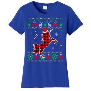 Red Plaid Ugly Sweater Christmas Animals Unicorn Lover Gift Women's T-Shirt