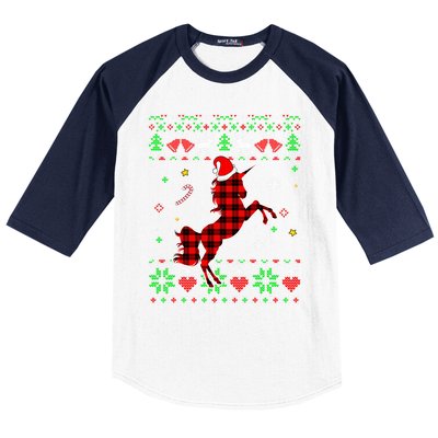 Red Plaid Ugly Sweater Christmas Animals Unicorn Lover Gift Baseball Sleeve Shirt