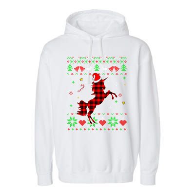 Red Plaid Ugly Sweater Christmas Animals Unicorn Lover Gift Garment-Dyed Fleece Hoodie