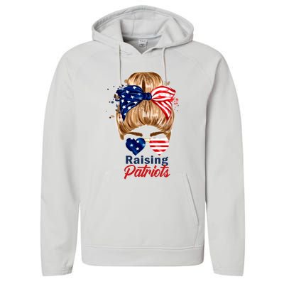 Raising Patriots Us Flag Independence Day 4th Of July Tee Meaningful Gift Performance Fleece Hoodie