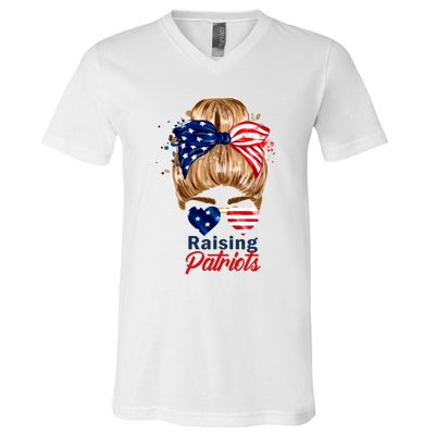 Raising Patriots Us Flag Independence Day 4th Of July Tee Meaningful Gift V-Neck T-Shirt