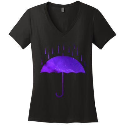 Rain Purple Umbrella Violet Favorite Color Women's V-Neck T-Shirt