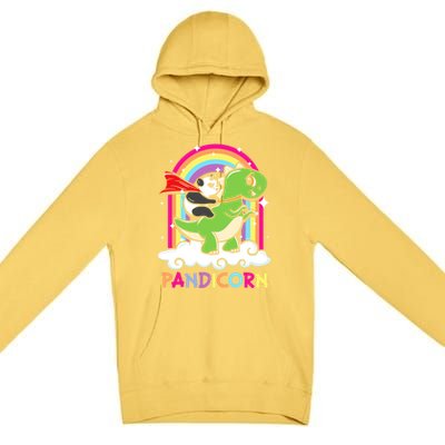 Rainbow Panda Unicorn Riding Dinosaur Gift Premium Pullover Hoodie