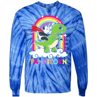 Rainbow Panda Unicorn Riding Dinosaur Gift Tie-Dye Long Sleeve Shirt