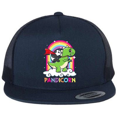 Rainbow Panda Unicorn Riding Dinosaur Gift Flat Bill Trucker Hat