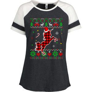 Red Plaid Ugly Sweater Christmas Animals Unicorn Lover Gift Enza Ladies Jersey Colorblock Tee