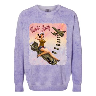 Retro Pin Up Girl Bombs Away Retro Colorblast Crewneck Sweatshirt