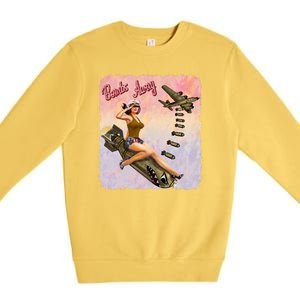 Retro Pin Up Girl Bombs Away Retro Premium Crewneck Sweatshirt