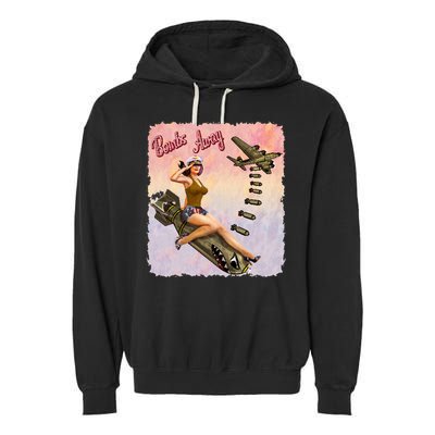 Retro Pin Up Girl Bombs Away Retro Garment-Dyed Fleece Hoodie