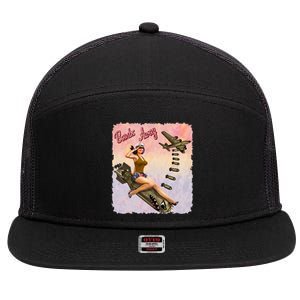 Retro Pin Up Girl Bombs Away Retro 7 Panel Mesh Trucker Snapback Hat