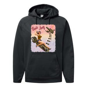 Retro Pin Up Girl Bombs Away Retro Performance Fleece Hoodie