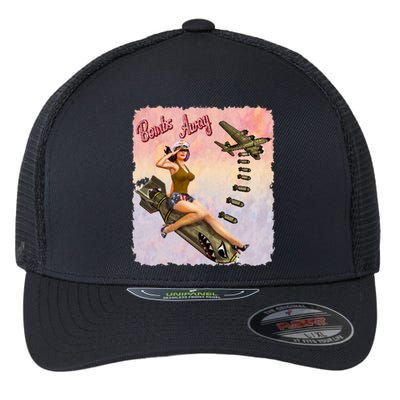 Retro Pin Up Girl Bombs Away Retro Flexfit Unipanel Trucker Cap